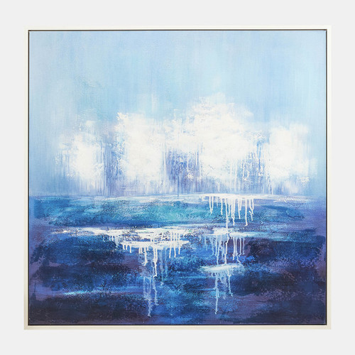 48x48 Hand Painted Asbtract Canvas, Blue/White