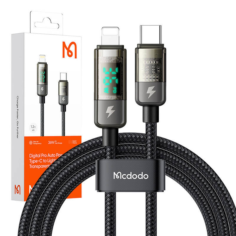 Miniatură: Mcdodo CA-3600 Cablu USB-C către Lightning, oprire automată, 36W, 1,2m (negru)