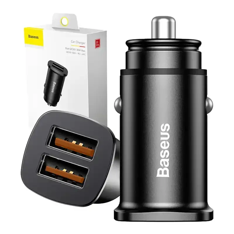 Miniatură: Baseus Square 2xUSB QC3.0 5A 30W încărcător auto (negru)