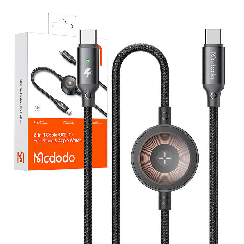 Miniatură: Mcdodo CA-2580 2-in-1 cablu USB-C + încărcător Apple Watch, 60W, 1.5m