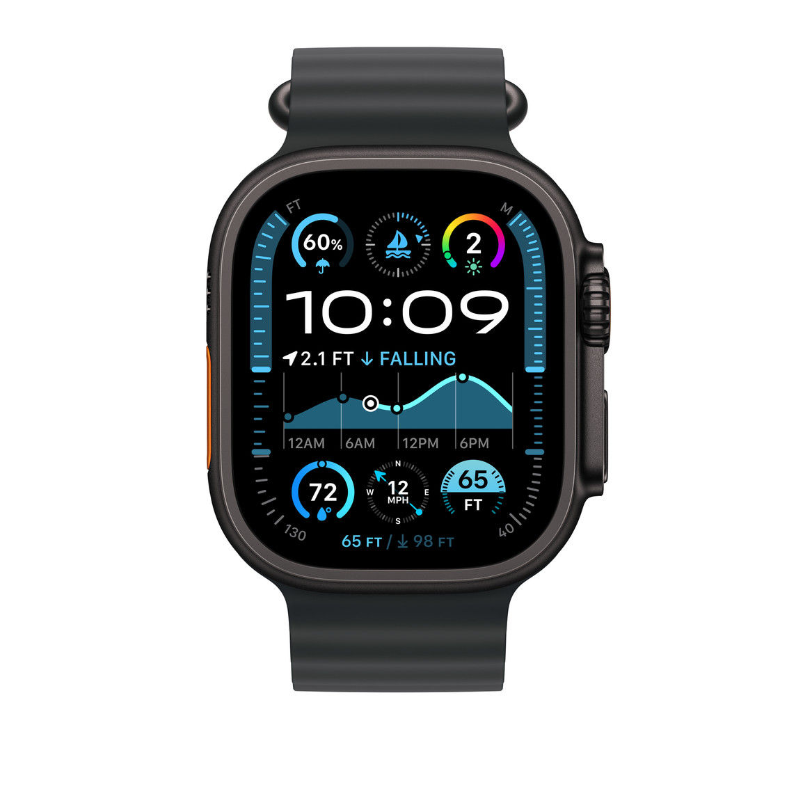 Curea Apple Watch 49mm Ocean Band, Black, finisaj Black Titanium