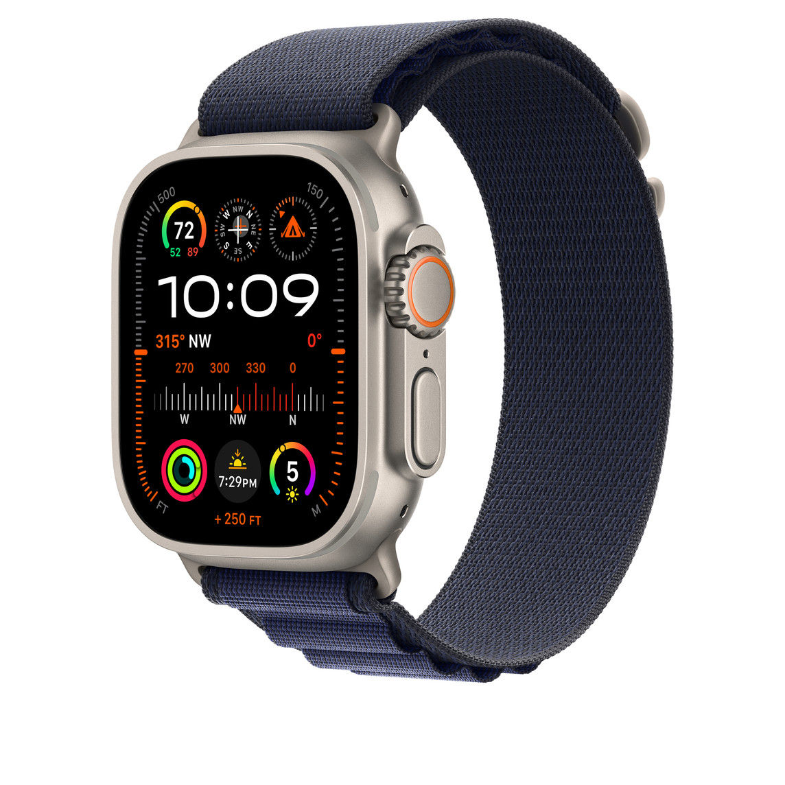 Curea Apple Watch 49mm Alpine Loop, Navy, Large, finisaj Natural Titanium