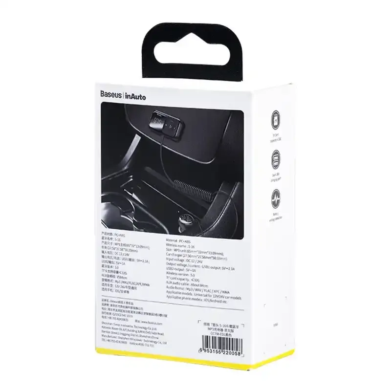 Indexkép: Player MP3 Bluetooth pentru mașină + încărcător Baseus T Shaped S-16 Black OS