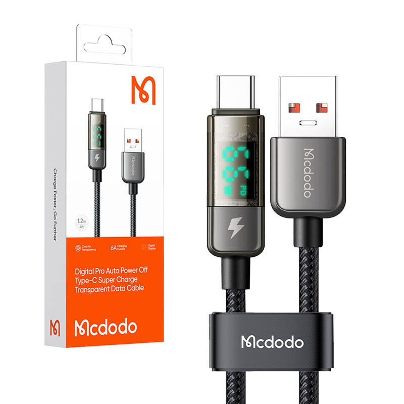 Miniatură: Mcdodo CA-3630 Cablu USB-A la USB-C, oprire automată, PD 100W, 1,2m (negru)