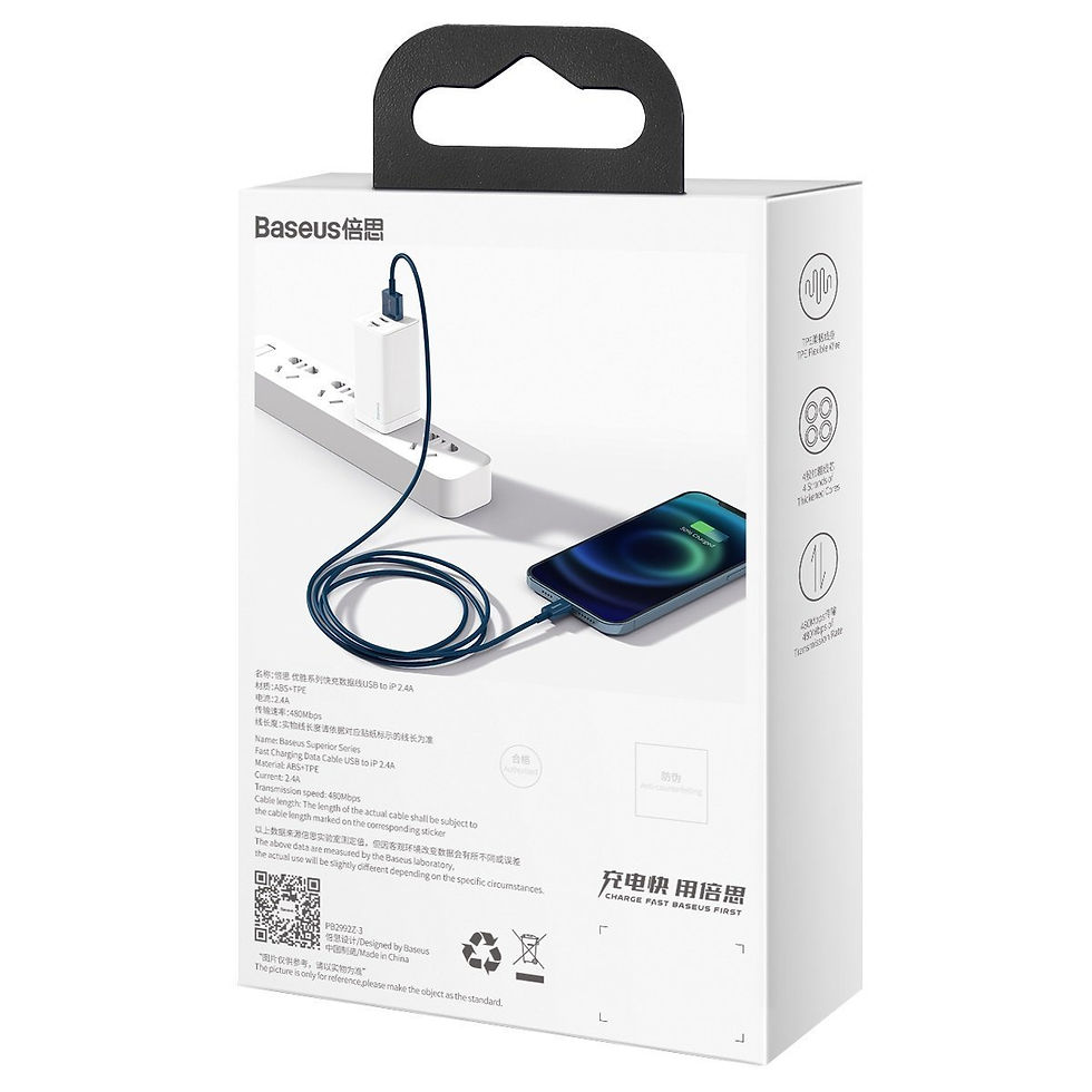 Indexkép: Cablu USB cu fulger de bază Superior Series, 2.4A, 2m (niebieski)
