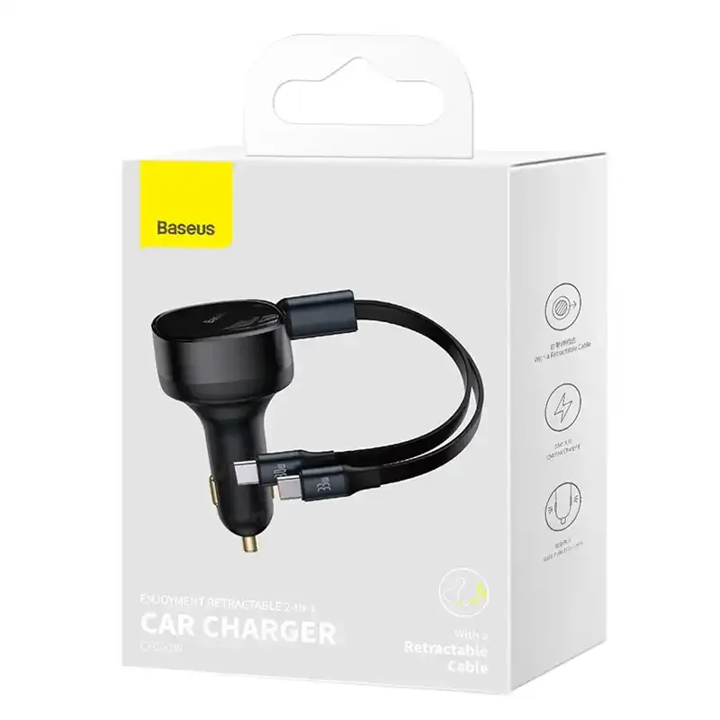 Miniatură: Încărcător auto Baseus Enjoyment cu cablu USB-C, 33W (negru)