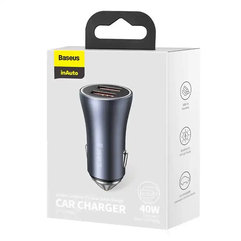 Indexkép: Baseus Golden Contactor Pro încărcător auto, 2x USB, 40W (gri)