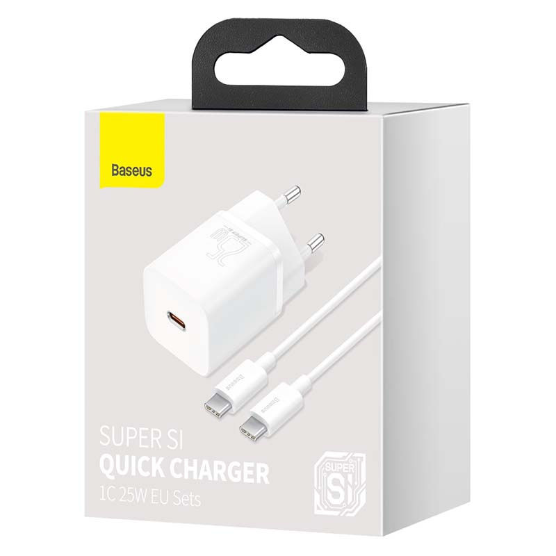 Indexkép: Baseus Super Si Quick Charger 1C 25W cu cablu USB-C la USB-C 1m (alb)