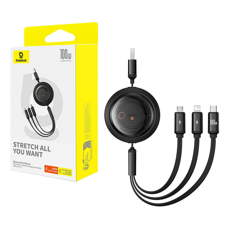 Indexkép: Cablu 3 în 1 Baseus Free2Draw USB către M+L+C 100W, 1,1 m (negru)