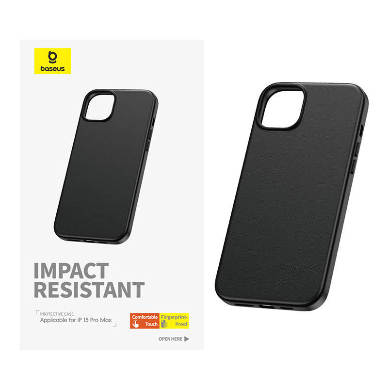 Miniatură: Carcasă de telefon pentru iPhone 15 ProMax Baseus Fauxther Series (negru)