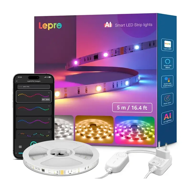 Indexkép: Bandă LED RGBIC Lepro S2, 5 m, Wi-Fi + Bluetooth