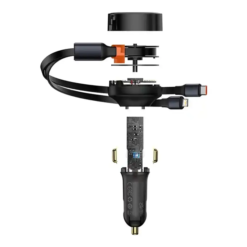 Miniatură: Încărcător de mașină Baseus Enjoyment cu cabluri USB-C + Lightning 3A, 30 W