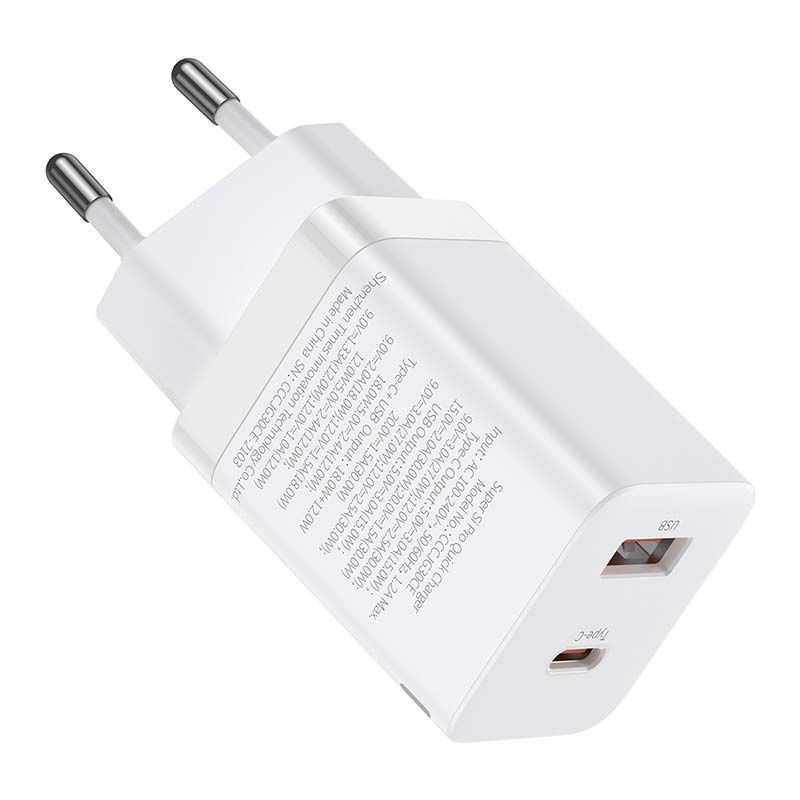 Indexkép: Baseus Super Si Pro Quick Charger USB + USB-C 30W încărcător de rețea (alb)