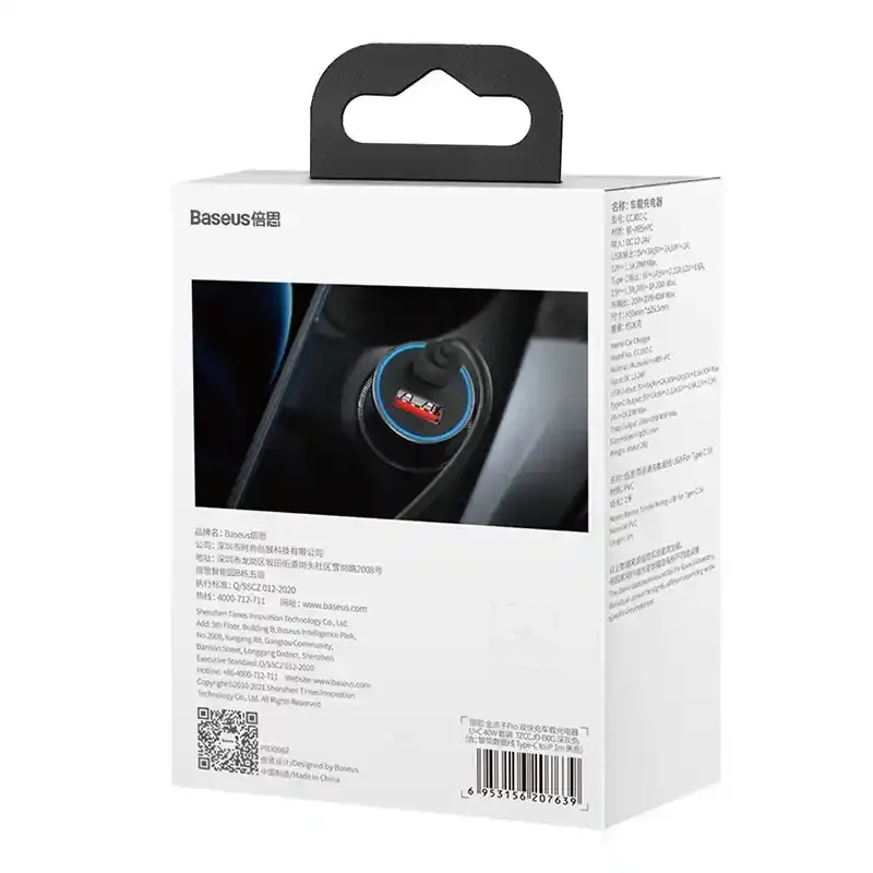 Indexkép: Baseus Golden Contactor Pro încărcător auto, USB + USB-C, QC4.0+, PD, SCP, 40W