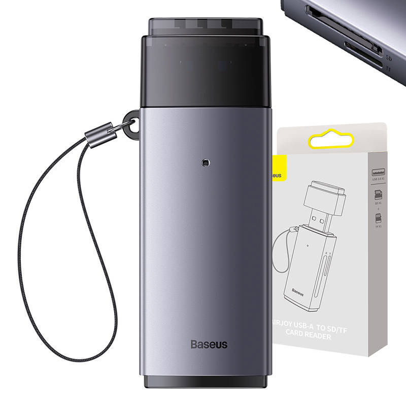 Baseus Lite Series Cititor de carduri de memorie SD/TF, USB (gri)