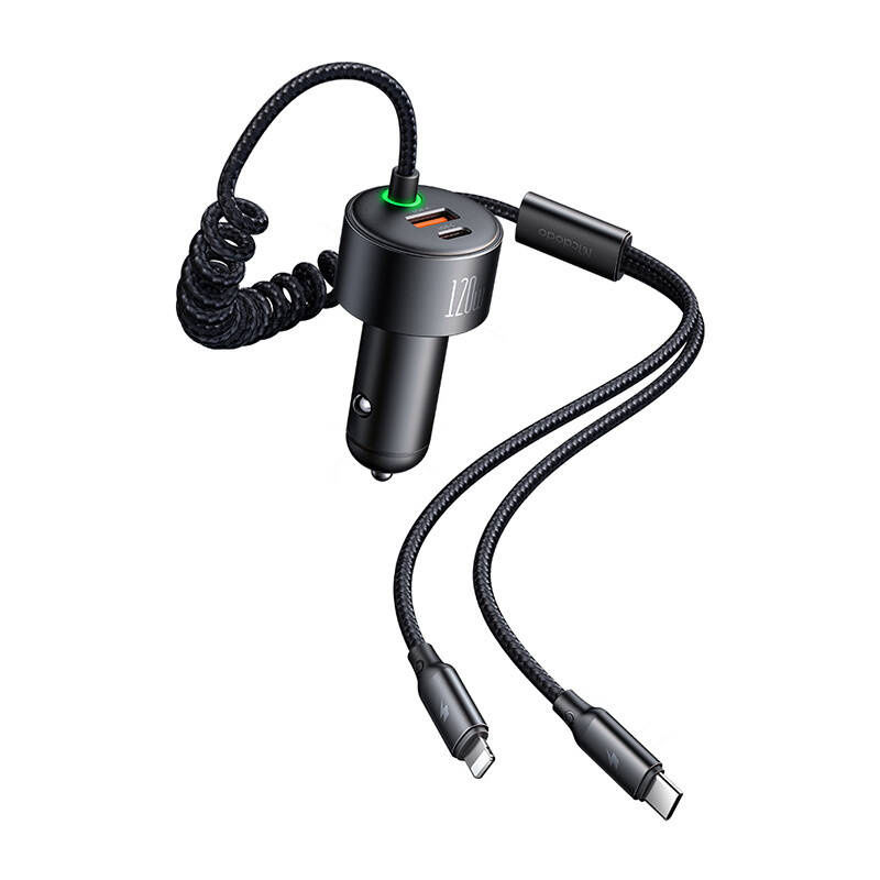 Miniatură: Mcdodo CC-0370 încărcător auto, USB-C, Lightning, 120W, cabluri retractabile