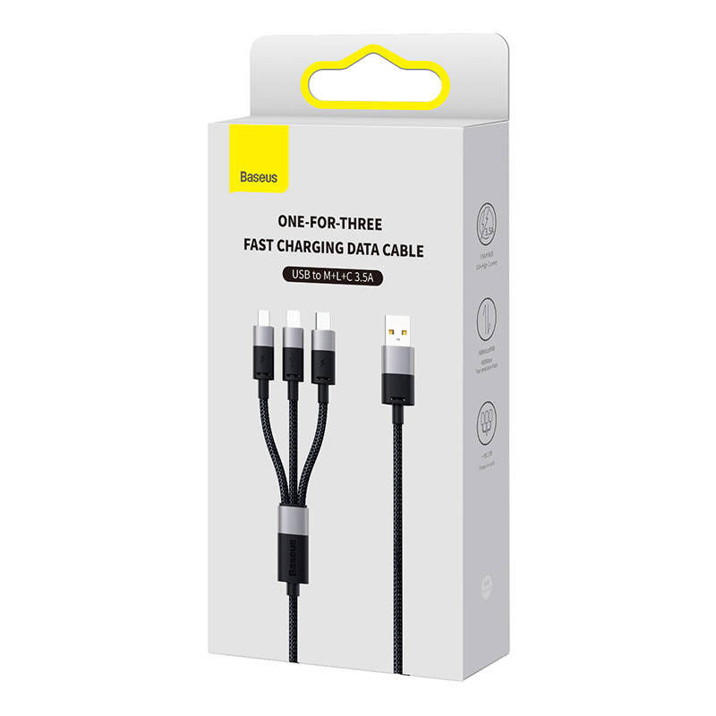 Indexkép: Cablu încărcare rapidă USB la M+L+C Baseus StarSpeed 3,5A 0,6 m (negru)