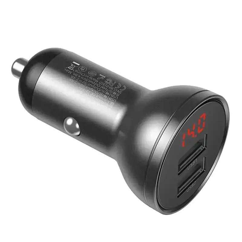 Miniatură: Încărcător auto Baseus cu afișaj, 2x USB, 4.8A, 24W (gri)