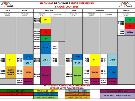 Planning des entrainement 2024