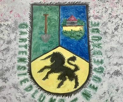 Wimpel zur Zeit der Umwidmung der Siedlung Neugebäude (Öl auf Malplatte 30x40 cm)