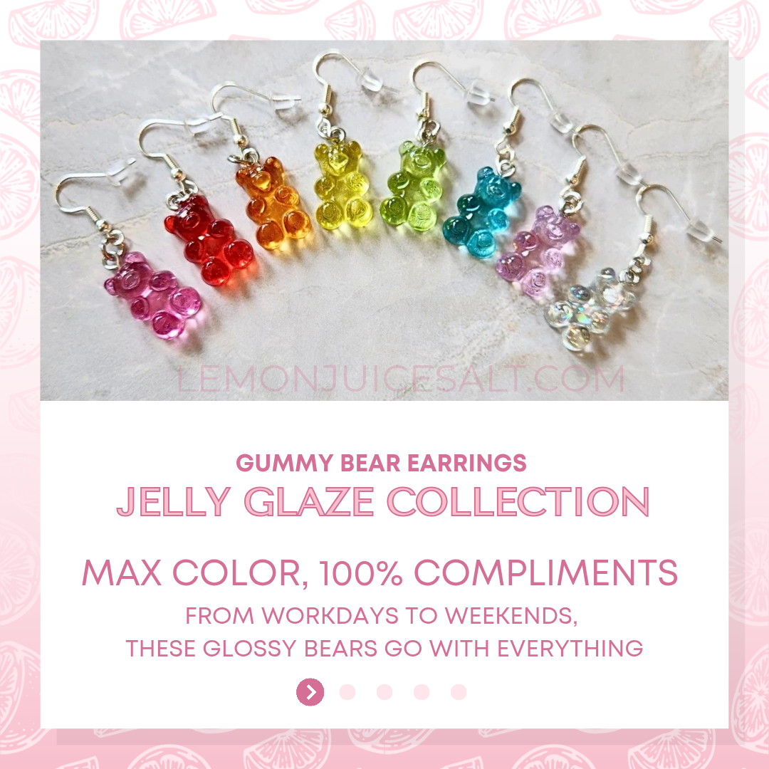 Rainbow Jelly Glaze Gummy Bear Earrings | Candy Inspired Resin Jewelry