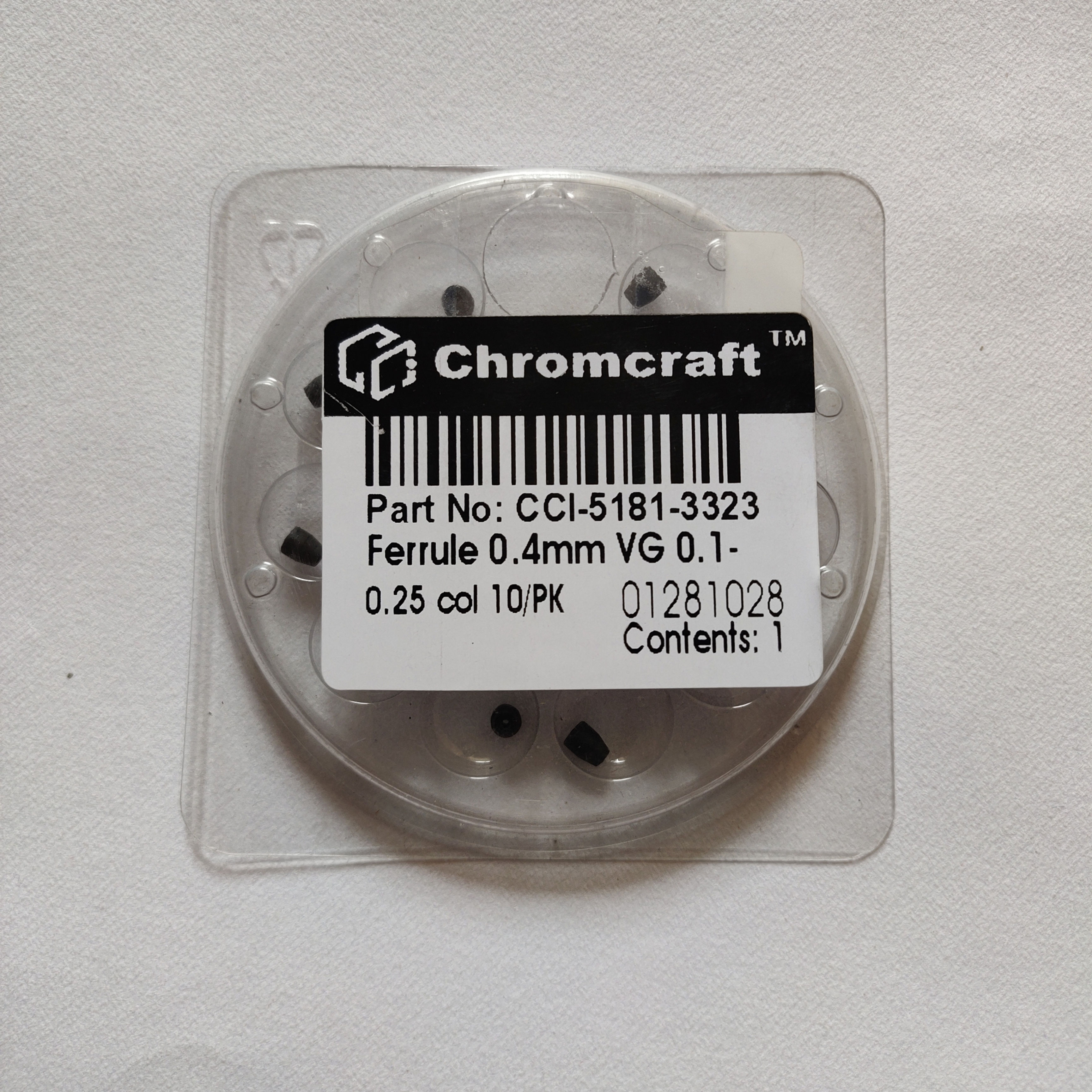 Part Number:5181-3323 Ferrule, 0.4 mm id, 15% graphite/85%Vespel, 0.1 to 0.25 m