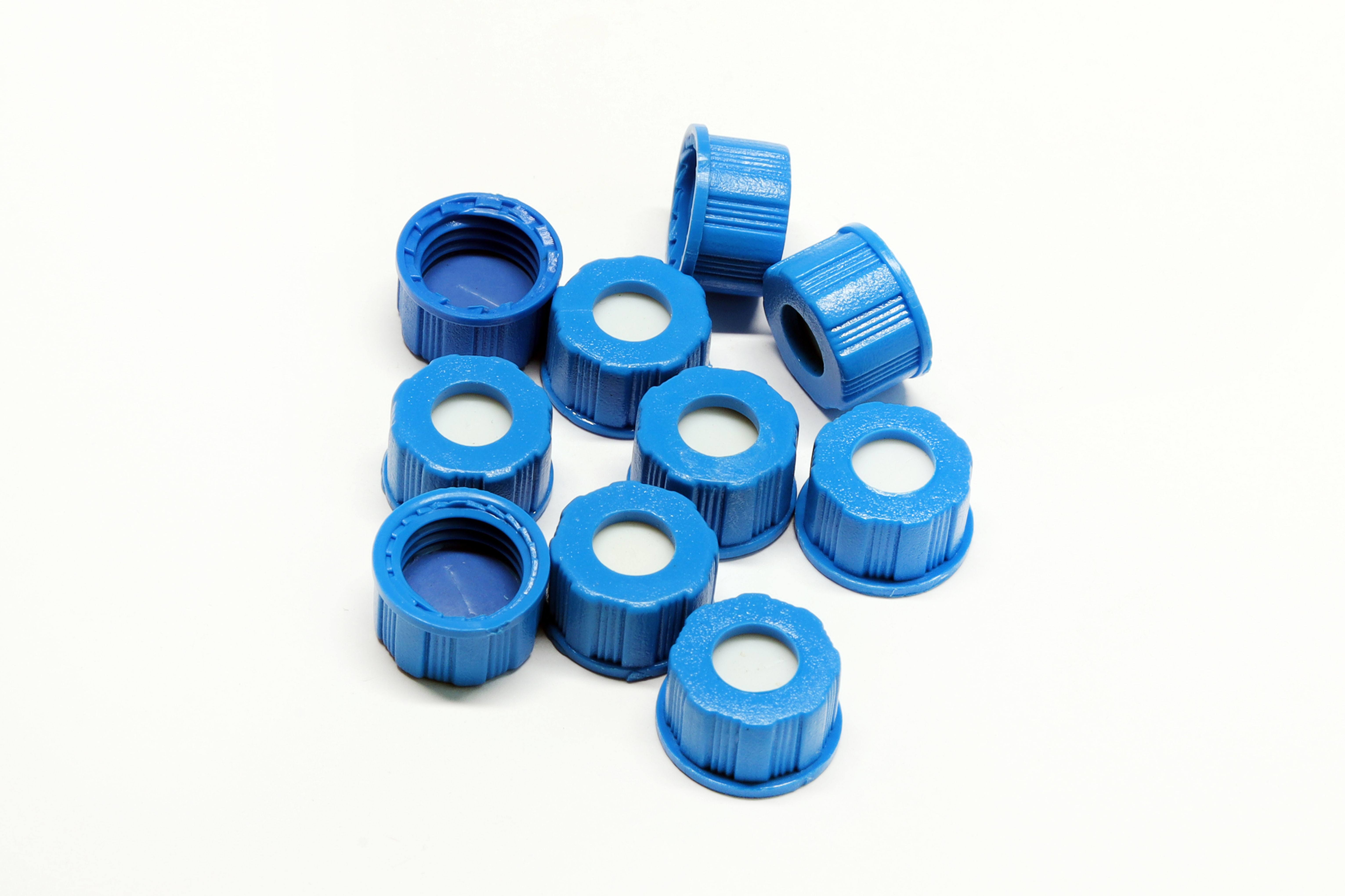 9/425, Blue screw cap, 9mm , pre.slit Blue PTFE.white silicone septa. (Pack of