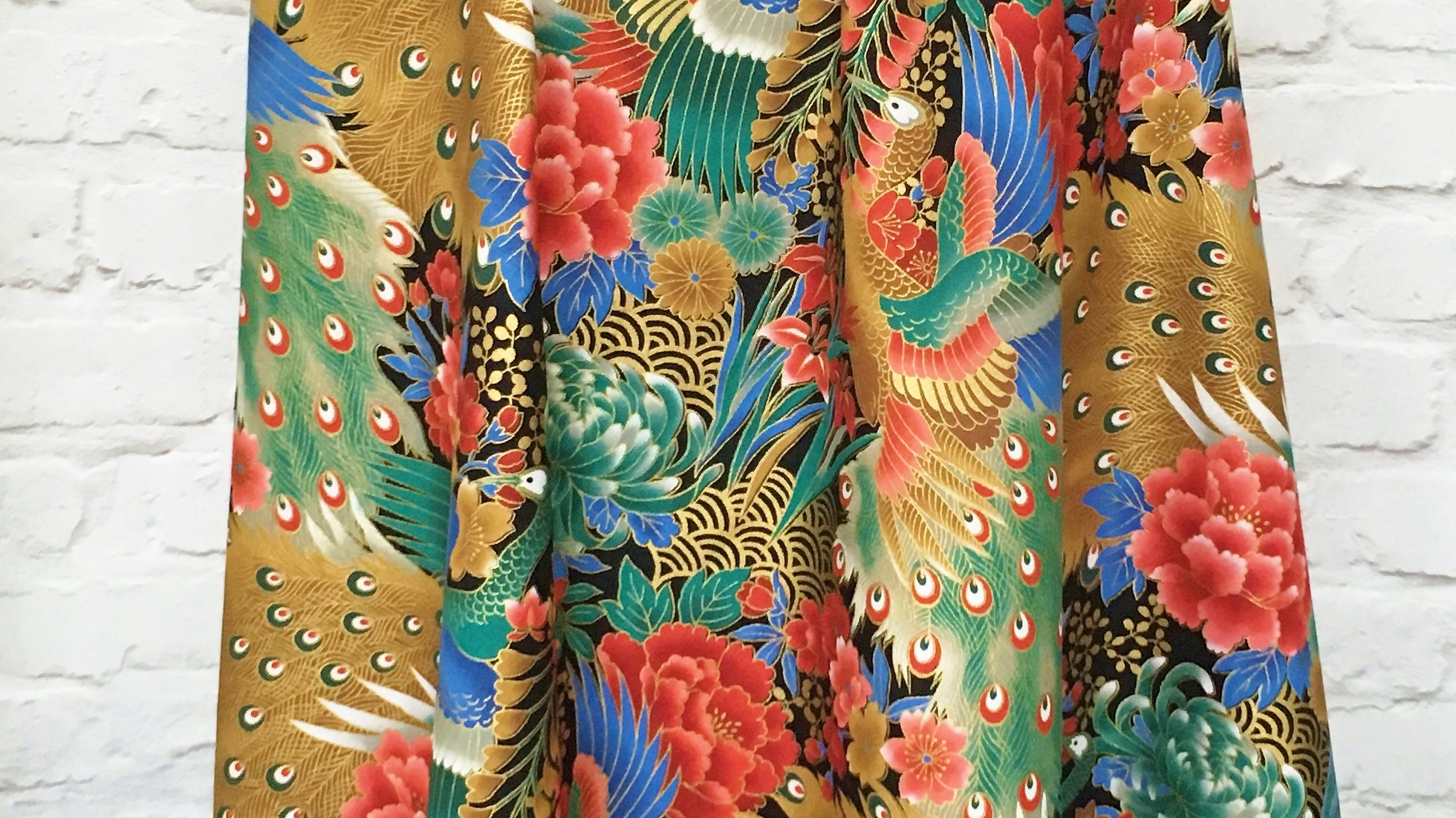 Japanese Peacocks fabric teal/green website