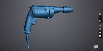 3D scan data of a corded drill shown in mesh view for reverse engineering