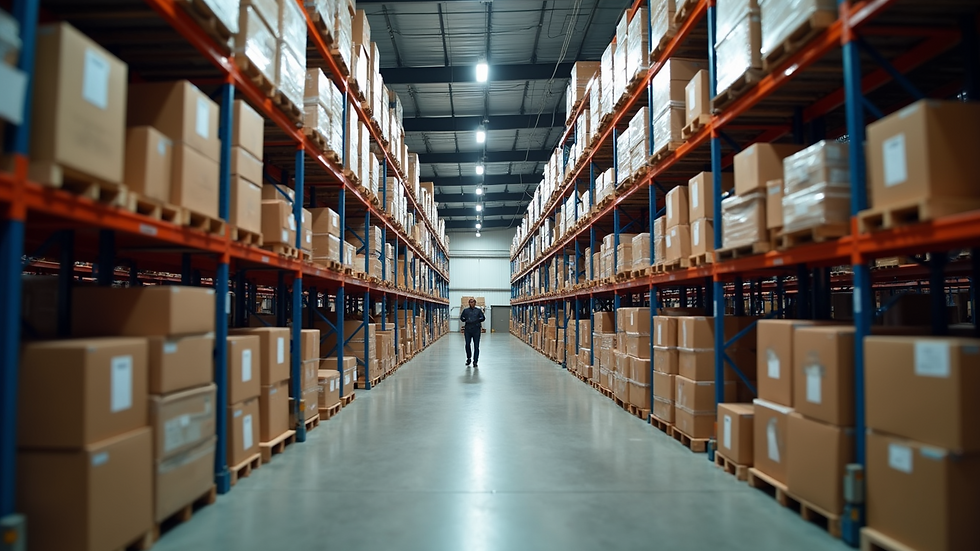 High angle view of a warehouse showcasing organized inventory