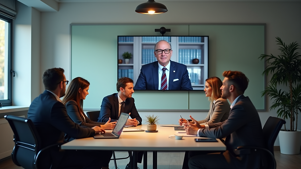 Eye-level view of a business team engaging during a virtual meeting