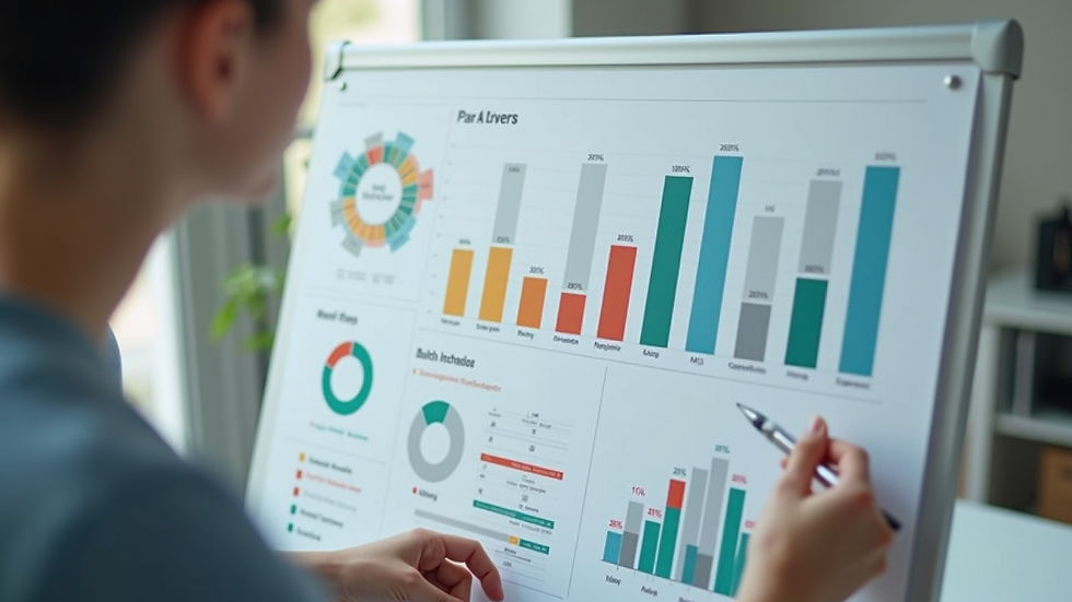 High angle view of a marketing plan board with colorful charts