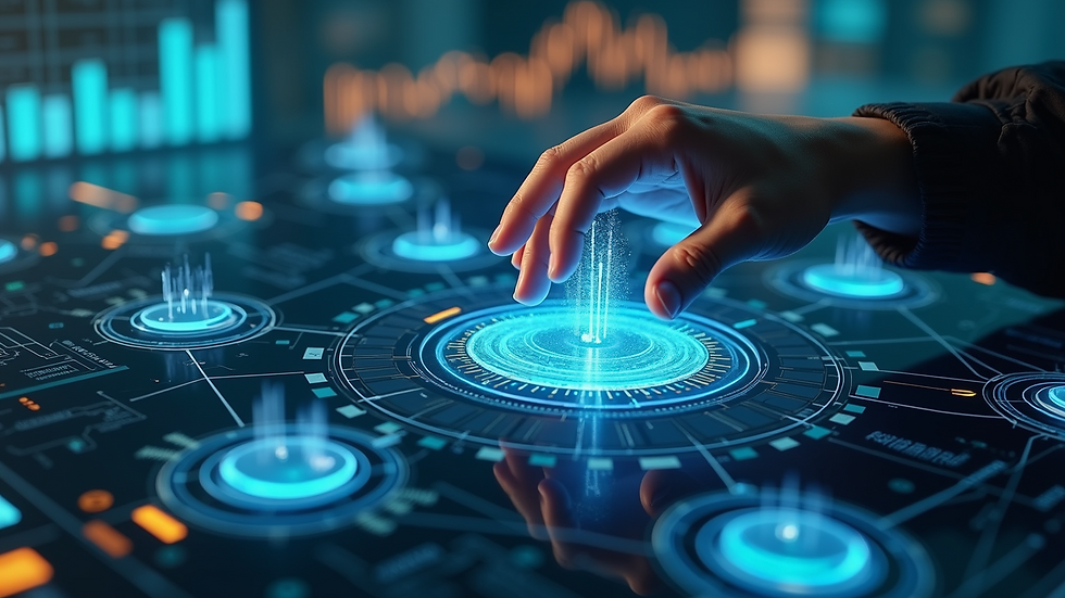 High angle view of a futuristic sales technology interface