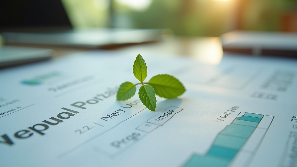 Close-up view of a green plant on financial documents