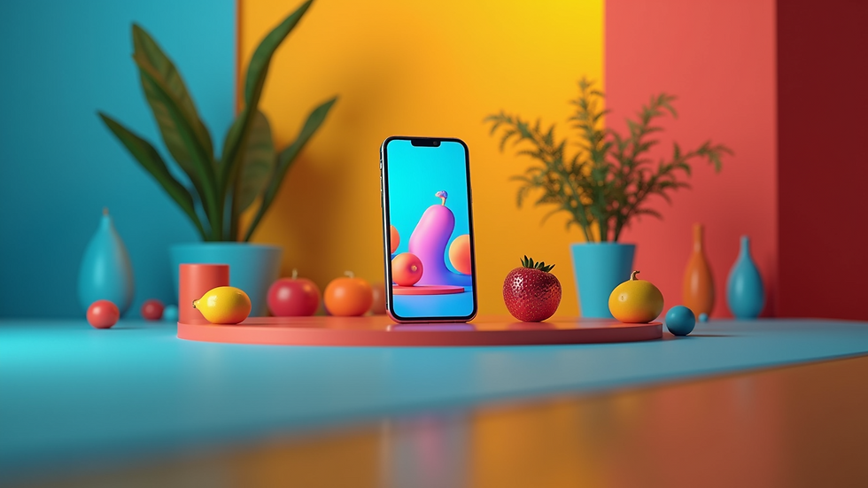 Eye-level view of a vibrant social media campaign setup