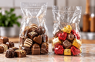 Chocolate: Chocolates and foil-wrapped sweets in clear bags