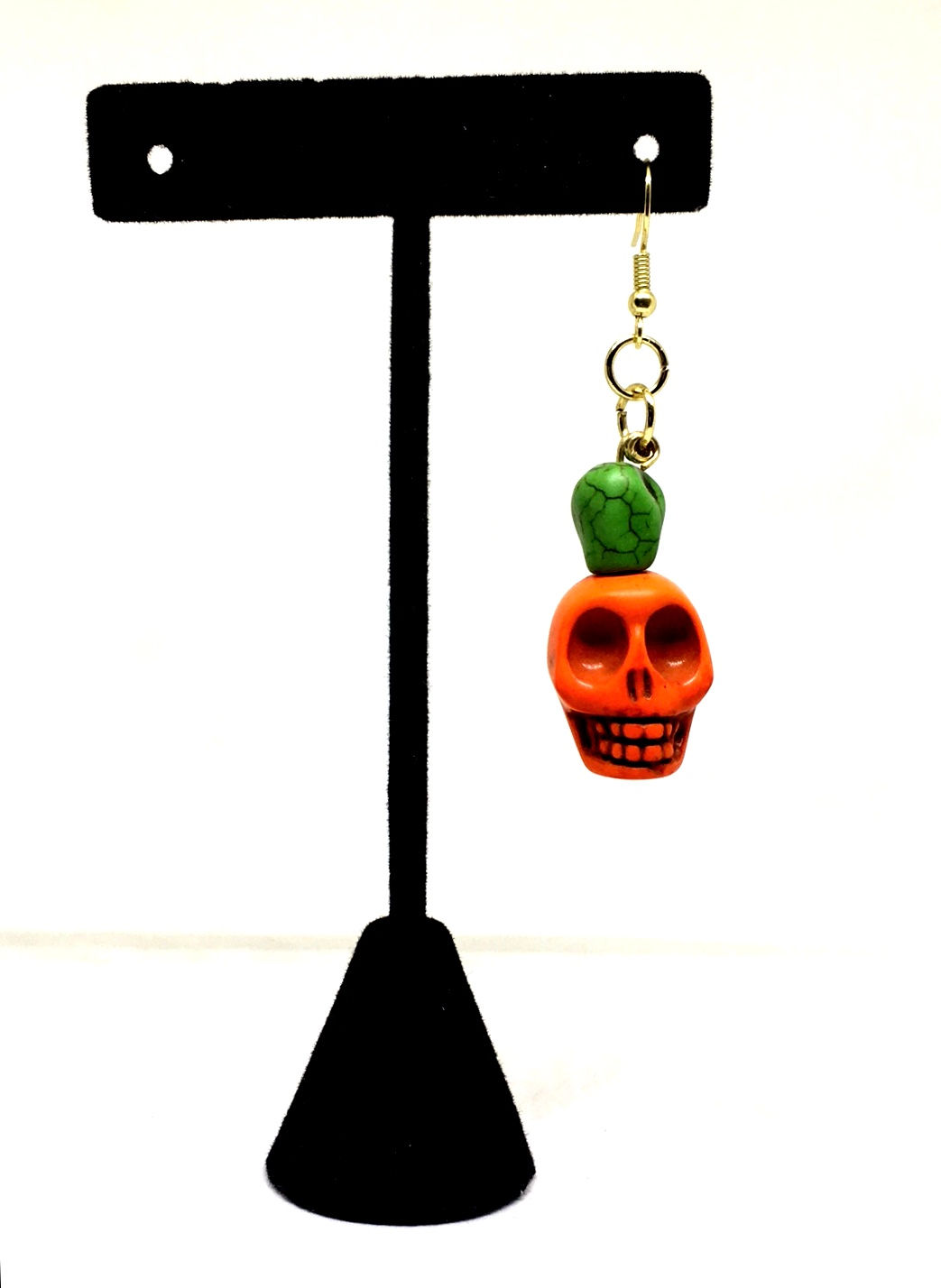 Single Orange Skull Dyed Turquoise Earring 