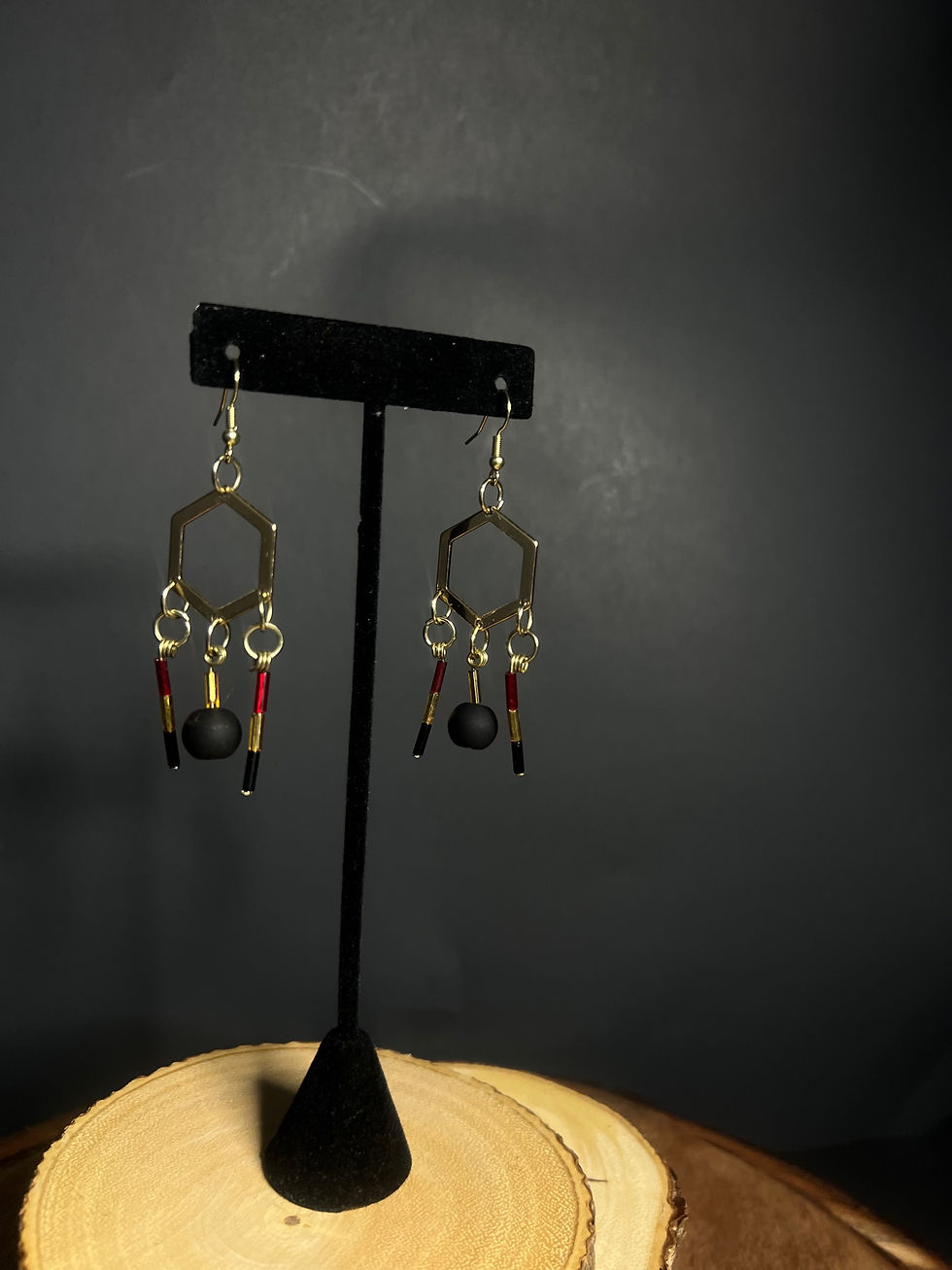 Thumbnail: Hexagon Linked w/ Lava Stone Earring