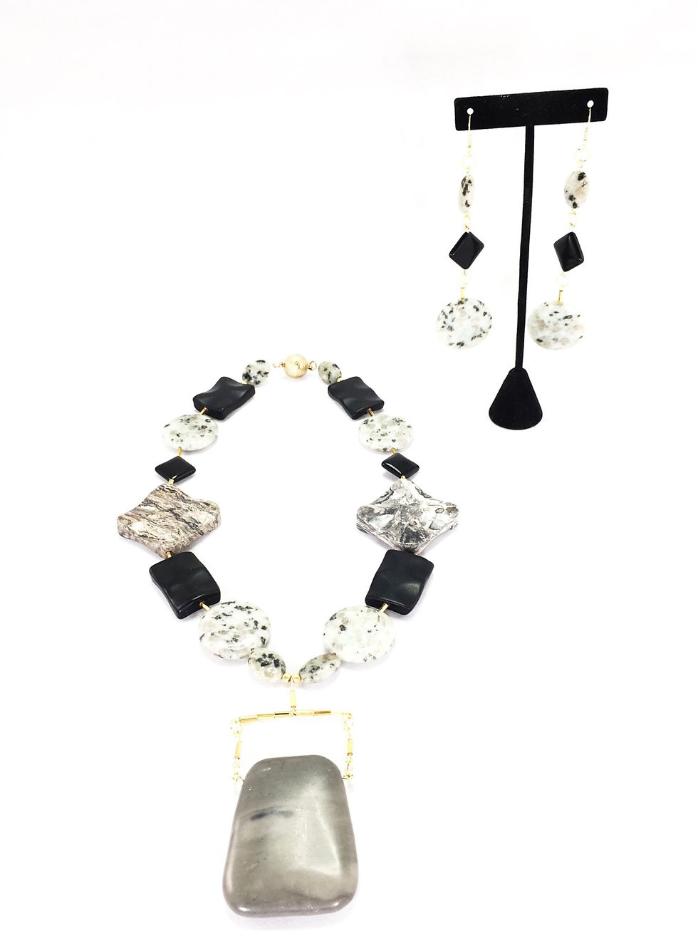 Thumbnail: Jasper, Black Onyx Necklace & Earrings Set