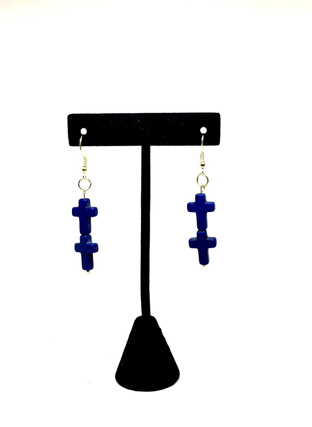 Blue Dyed Turquoise  Cross Earrings