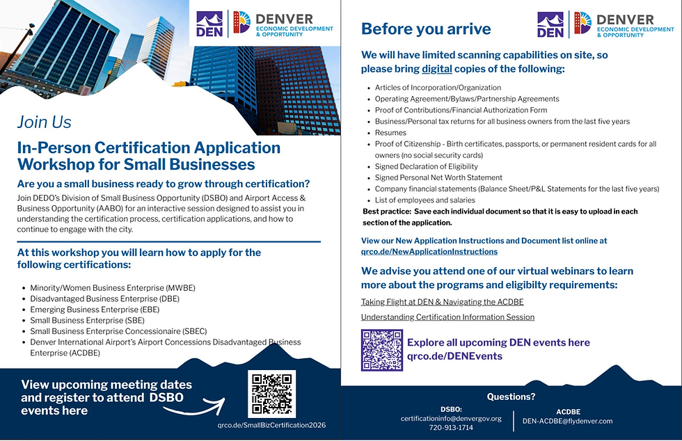 IN-PERSON CERTIFICATION APPLICATION WORKSHOP FOR SMALL BUSINESSES