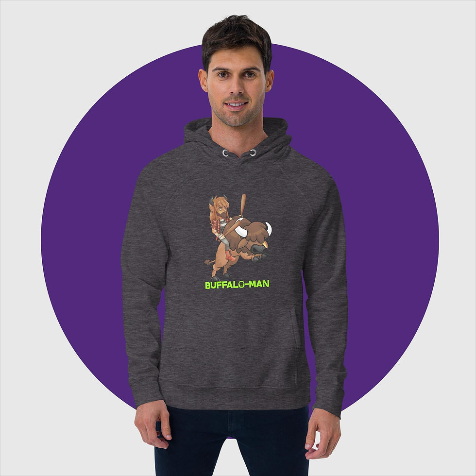 Thumbnail: Buffalo-Man and Manitou, Charge! - Unisex eco raglan hoodie