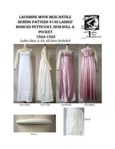 132 Ladies Regency Bodiced Petticoat, Bum Roll & Pocket | Laughing Moon Merc 132 Ladies Regency Bodiced Petticoat, Bum Roll & Pocket | Laughing Moon Merc