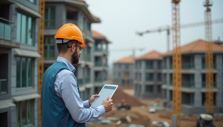 Close-up view of a property manager reviewing maintenance work on a tablet