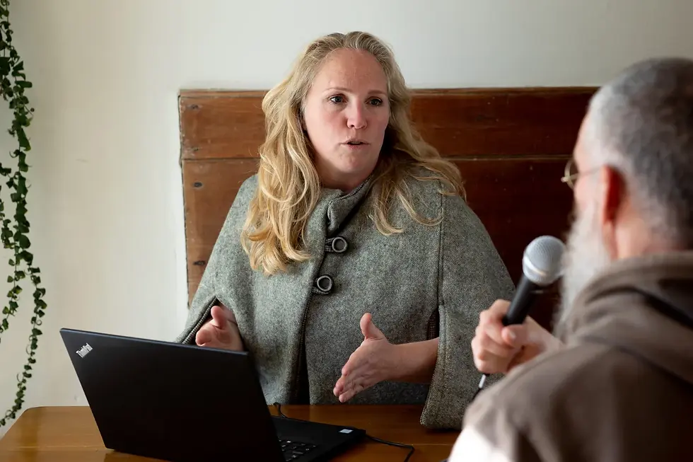 woman holding voice therapy session