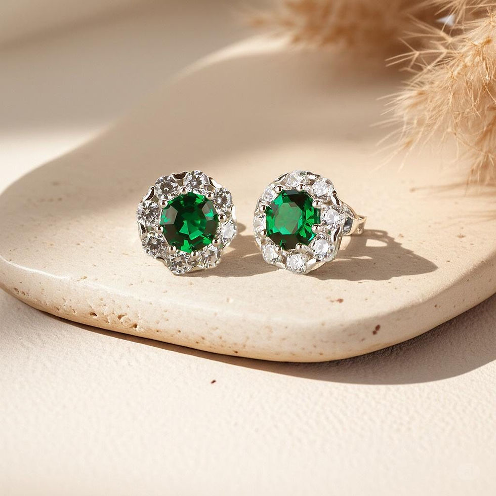 Thumbnail: Emerald Green CZ Halo Stud Earrings