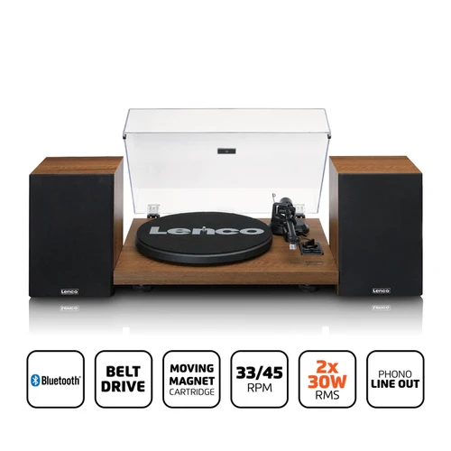 LENCO LS480WD RECORD PLAYER WITH BUILTIN AMPLIFIER PLUS 2 EXTERNAL
