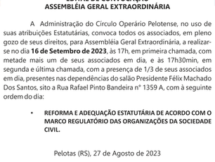 Assembleia Geral Extraordinária 16 de Setembro