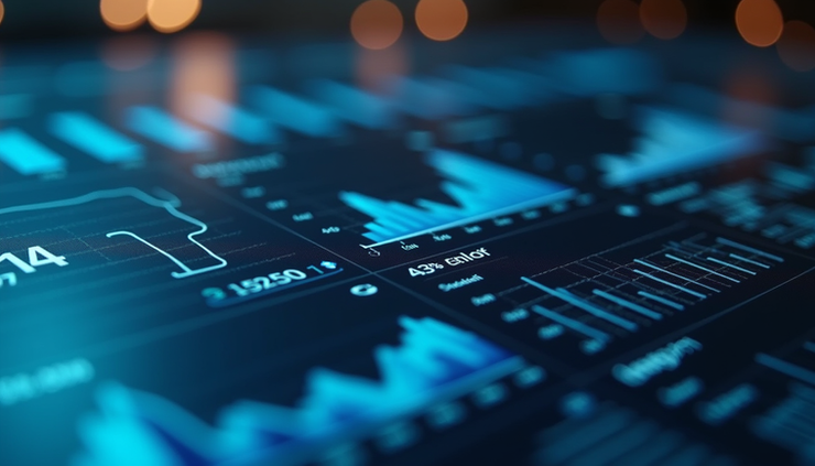 Eye-level view of a digital dashboard displaying AI-driven marketing analytics
