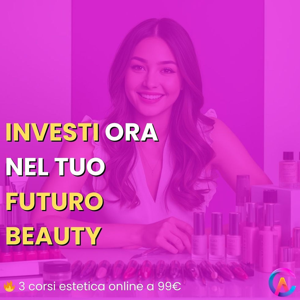Estetista sorridente al tavolo con smalti, pennelli e skincare – promo 3 corsi estetica online a 99€